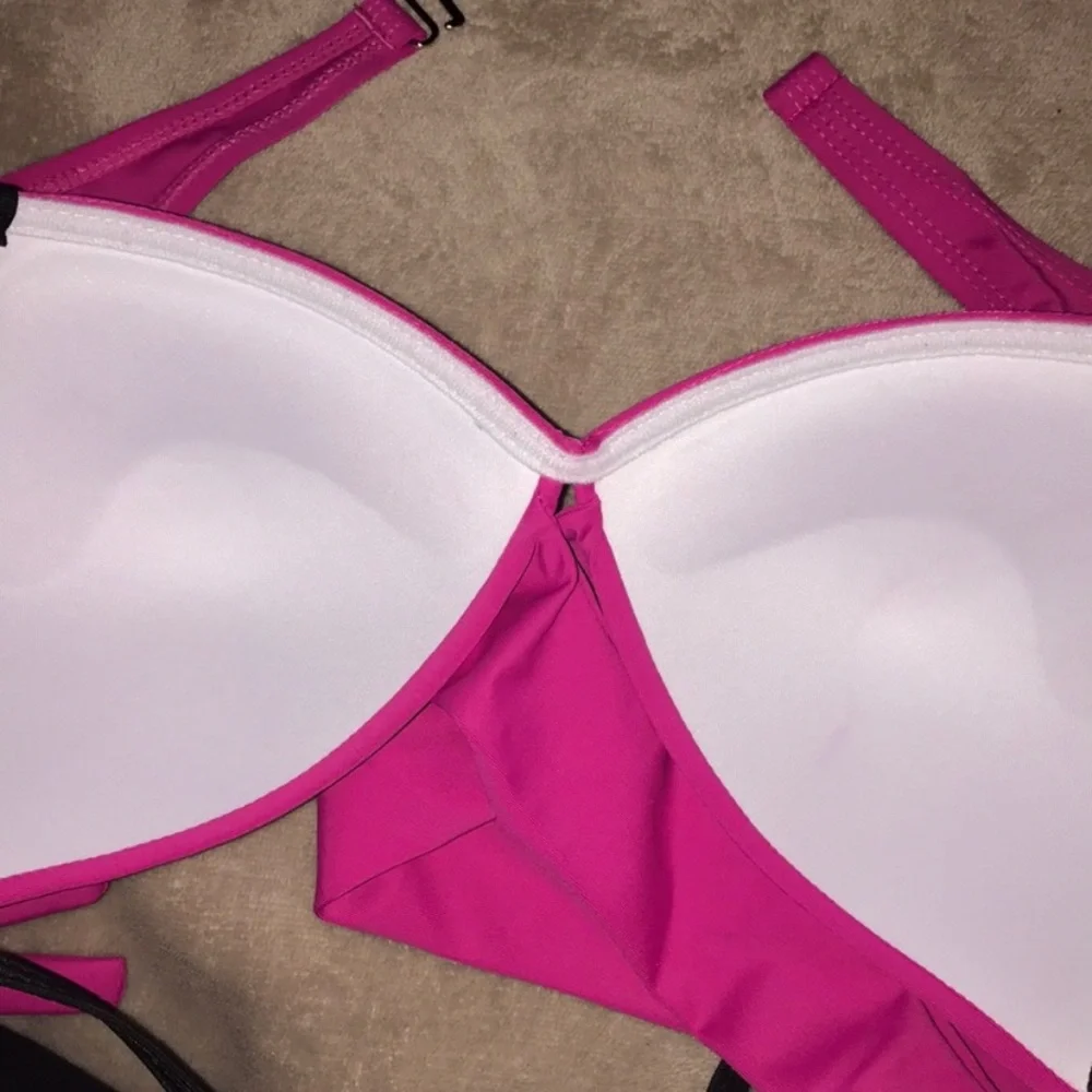 Color block cross halter push up bikini two piece swimsuit - Picture 9 of 9